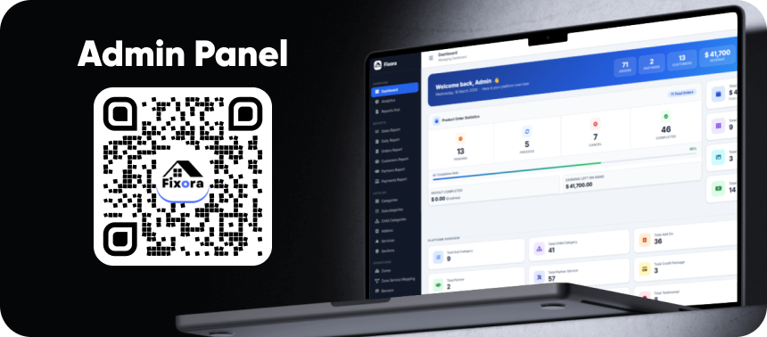 Fixora – On Demand Home Services Booking App | Salon, Barber, Handyman | Multi Vendor Full Solution