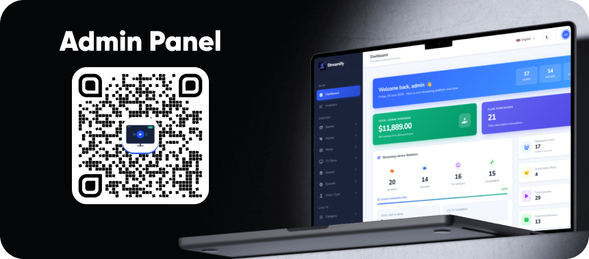 Streamify - Mini OTT & Live TV Movie Portal Flutter App with Subscription System - 1